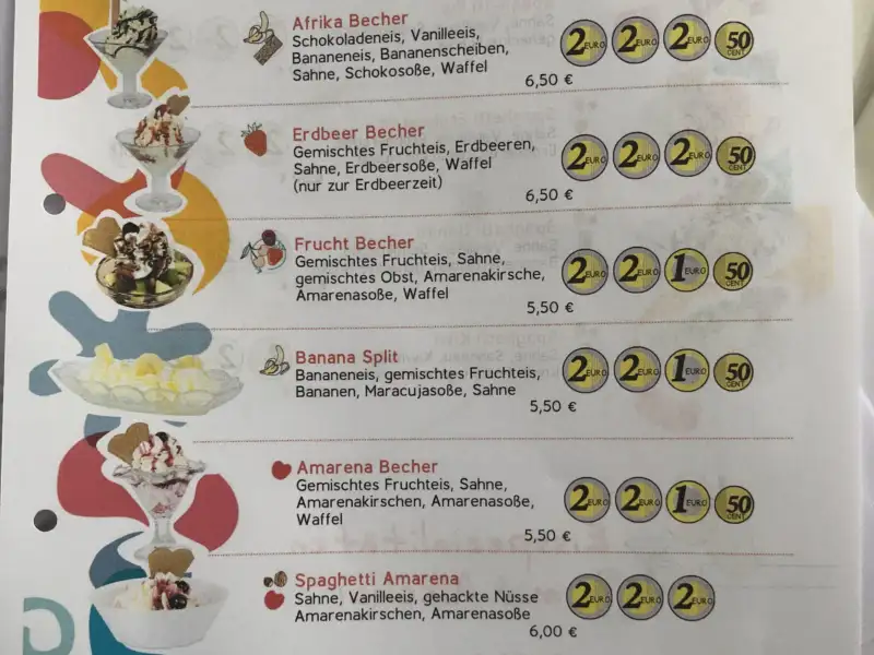 Eine Eis-Speisekarte in Leichter Sprache.