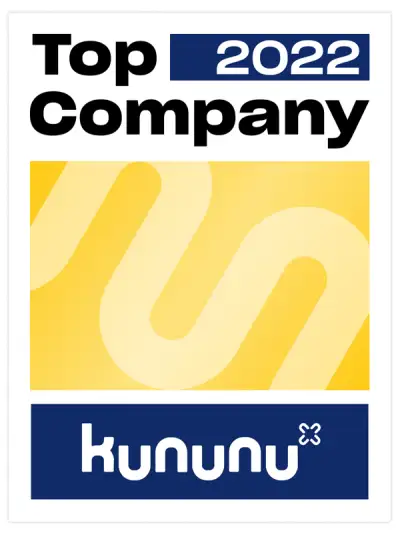 Siegel von kununu. Oben steht "Top Company 2022"