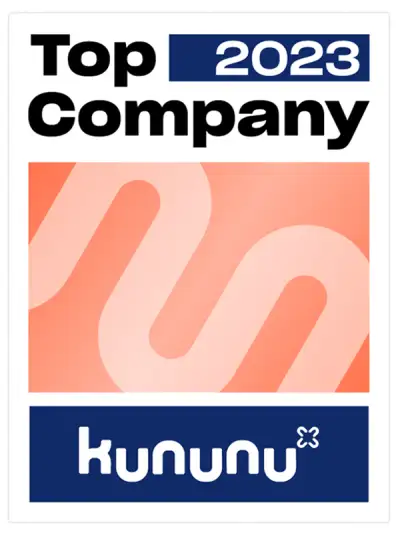 Siegel von kununu. Oben steht "Top Company 2023"