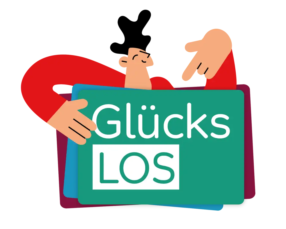 Grafik einer Person. Sie hält die Aktion Mensch-Lose in der Hand.