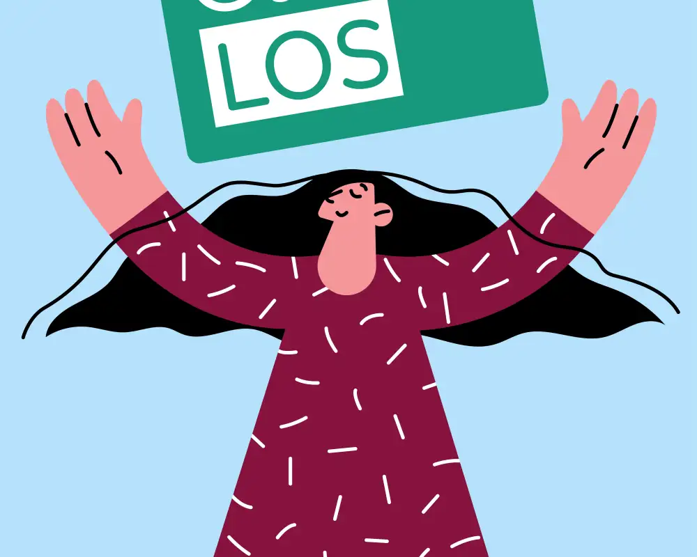 Grafik einer jublenden Person mit erhobenen Armen. Über ihr ist ein Aktion Mensch-Los zu sehen.