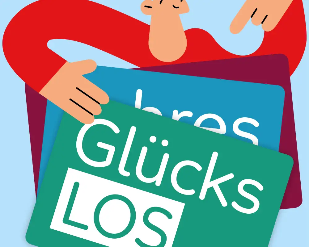 Grafik einer Person. Sie hält die Aktion Mensch-Lose in der Hand.