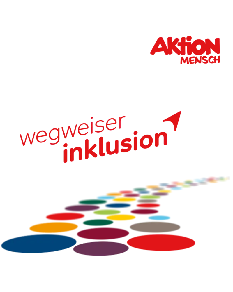 Logo des Wegweiser Inklusion: aus unterschiedlich gefärbten Kreisen ist ein Weg geformt.