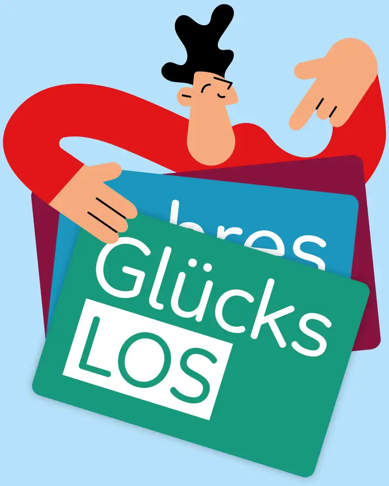 Grafik einer Person. Sie hält die Aktion Mensch-Lose in der Hand.