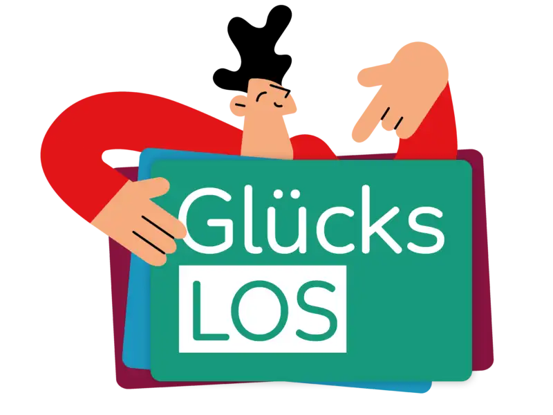 Grafik einer Person. Sie hält die Aktion Mensch-Lose in der Hand.