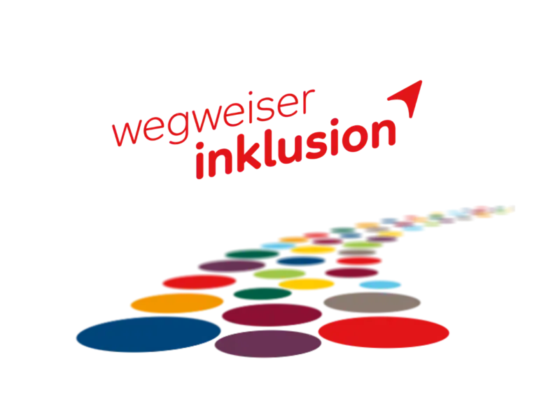 Logo des Wegweiser Inklusion: aus unterschiedlich gefärbten Kreisen ist ein Weg geformt.