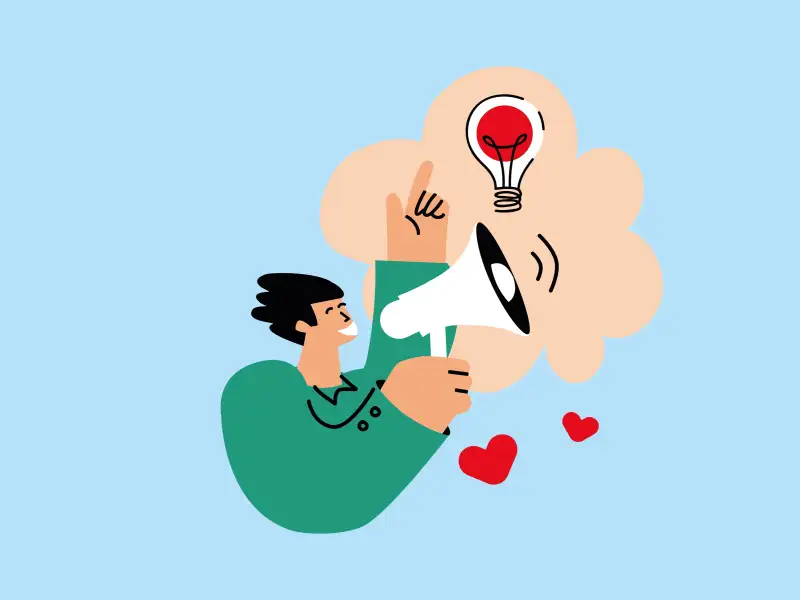 Grafik einer Person mit Flüstertüte.