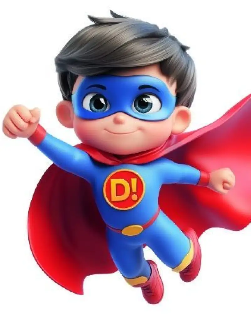 Grafik: Ein Junge im Superman-Kostüm streckt eine Faust in die Luft. Er trägt einen anliegenden blauen Anzug, ein rotes Cape und eine blaue Augenmaske. Daneben steht: Doch, Ich kann das! Das inklusive Musikprojekt