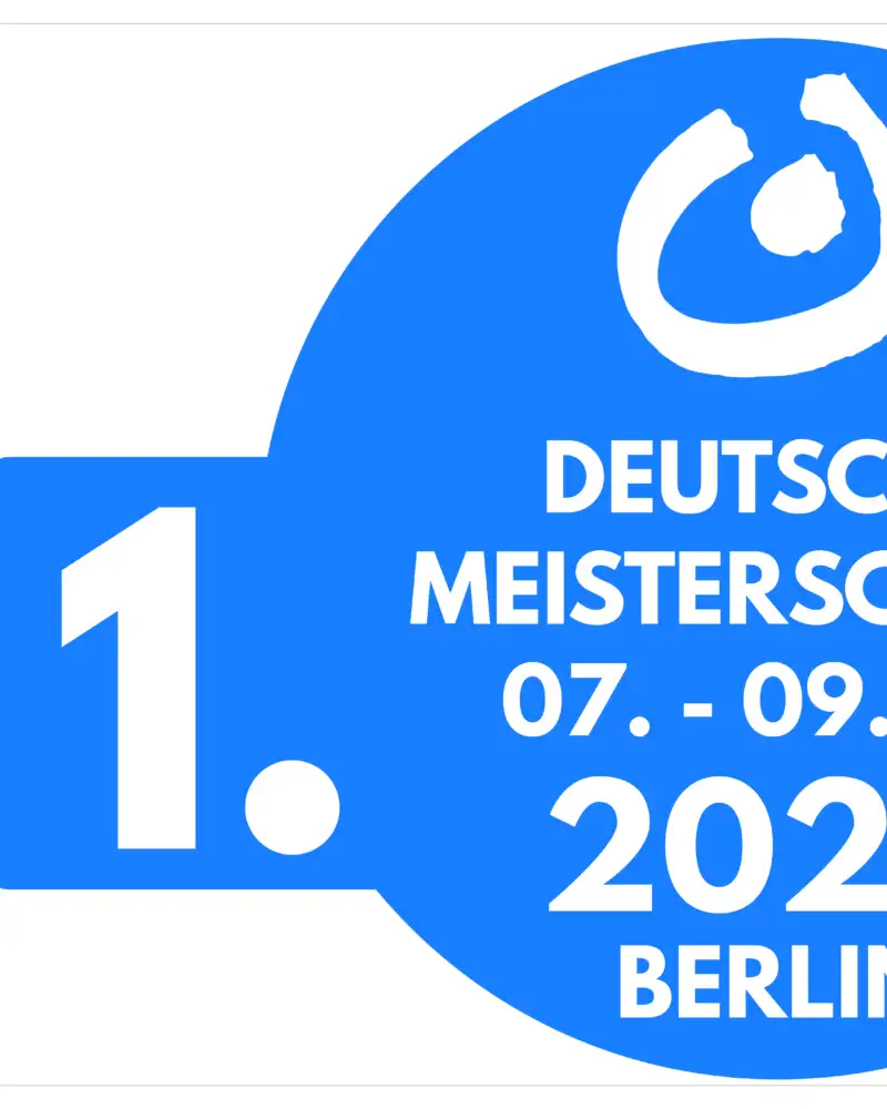 Grafik: Links stehen untereinander fünf Symbolschilder für verschiedene Sportarten, rechts steht: Deutsche Meisterschaft 7. bis 9.6. 2024 Berlin
