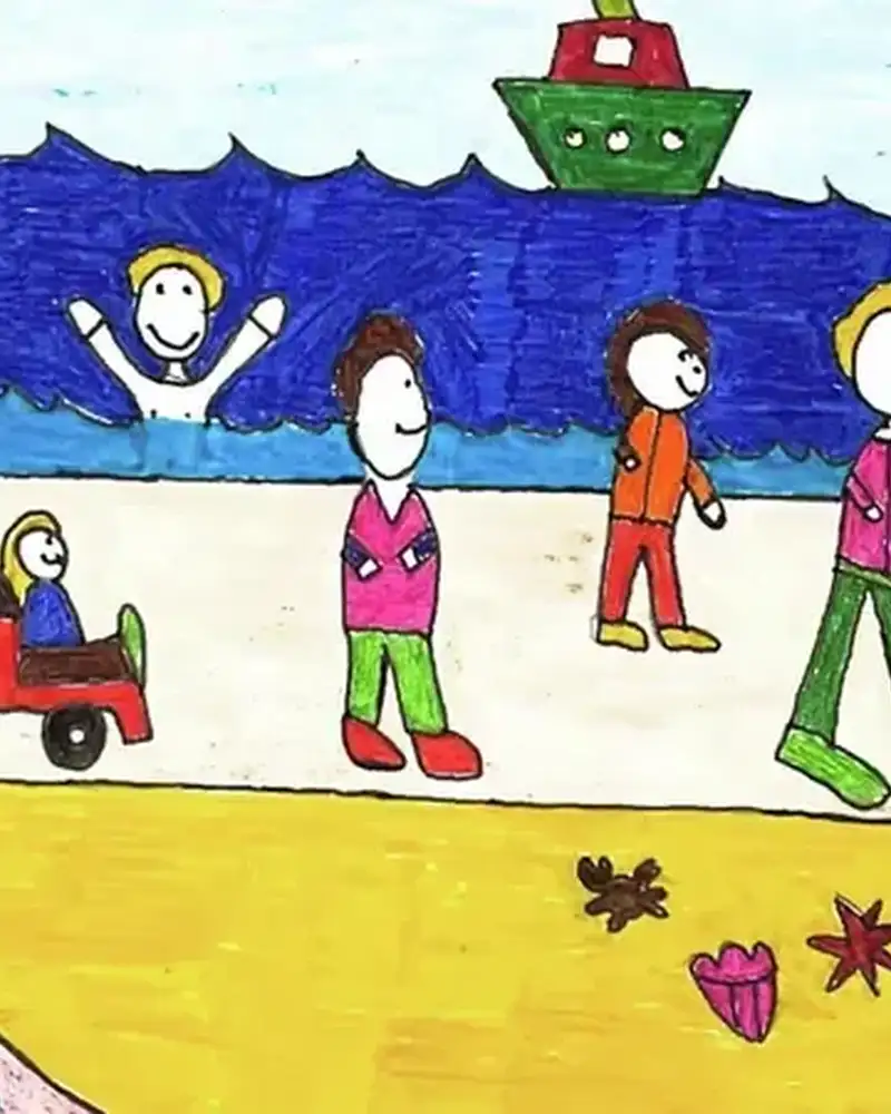 Gezeichnetes Logo zeigt Menschen am Strand