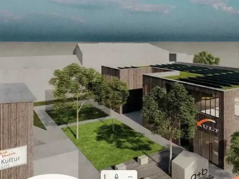 Grafik zeigt die Außenansicht eines Gebäidekomplexes