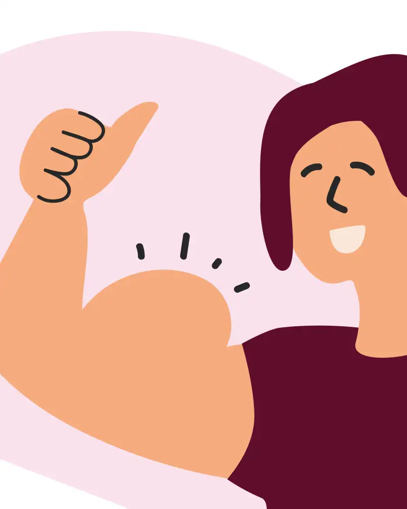 Eine Person im T-Shirt hält ihren Arm neben der Schulter angewinkelt und zeigt ihren Bizeps.