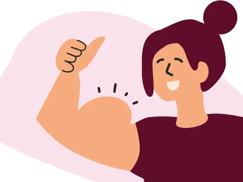 Eine Person im T-Shirt hält ihren Arm neben der Schulter angewinkelt und zeigt ihren Bizeps.