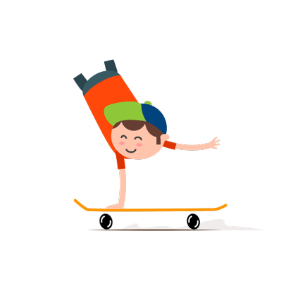 Zeichnung eines Jungen, der einen Handstand auf einem Skateboard macht