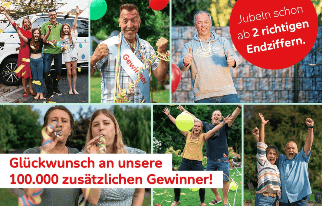 Eine Collage von Aktion Mensch Gewinnern.