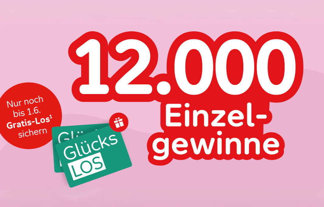 Ein plakativer Schriftzug: "12.000 Einzelgewinne". Der Link führt zur URL https://www.aktion-mensch.de/lotterie/gewinn