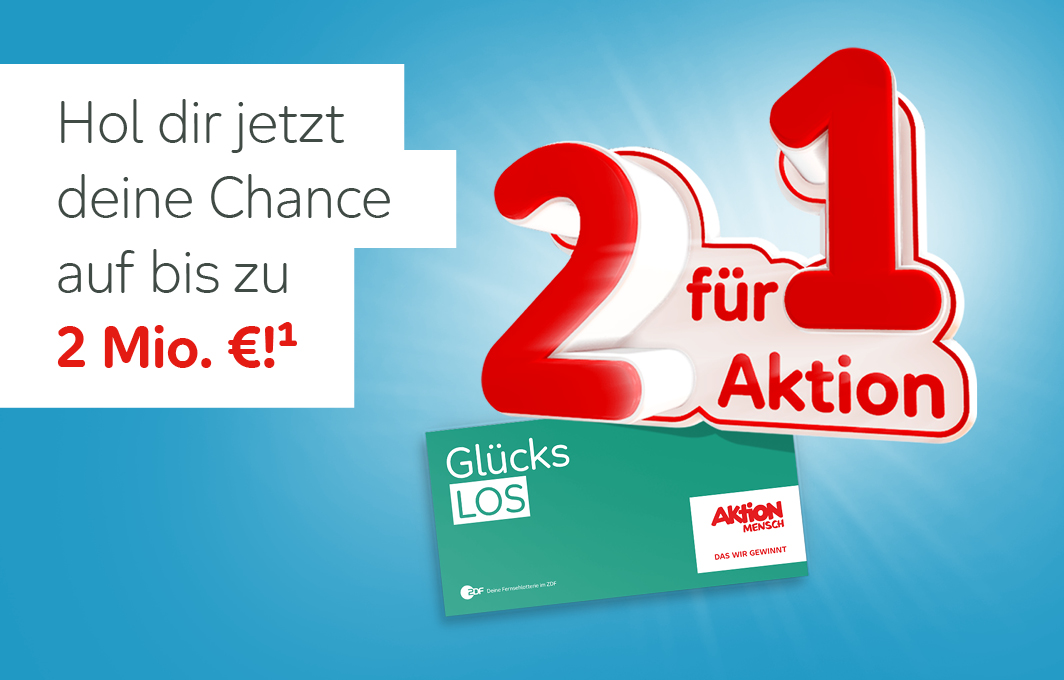 Glücks-Los auf blauem Hintergrund mit 2 für 1-Aktionssticker