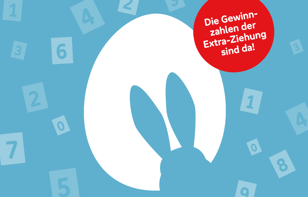 Ein Osterhase mit vielen Gewinnzahlen im Hintergrund.