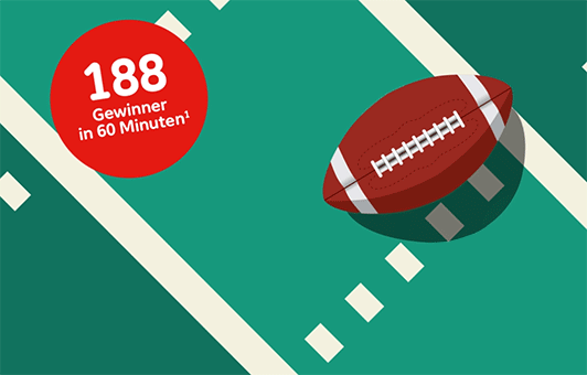 Das Spielfeld des Super Bowls ist abgebildet mit einem Football und der Schrift "Deine Chance auf den Touchdown"