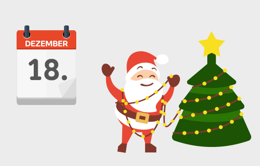 Ein Weihnachtsmann legt Jahreslose unter den geschmückten Weihnachtsbaum.