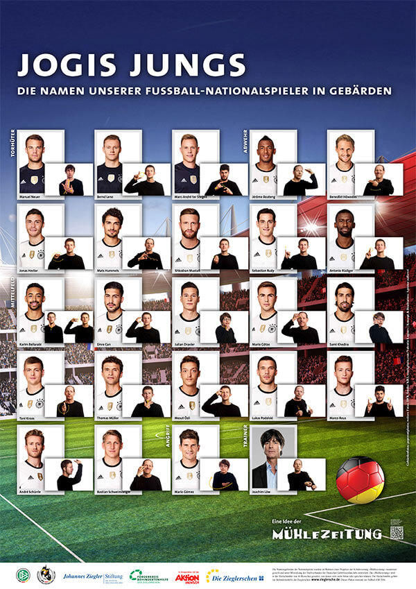 Jogis Jungs bei der EM 2016 - Namen von Fußball-Nationalspielern in Gebärden (DIN A1)