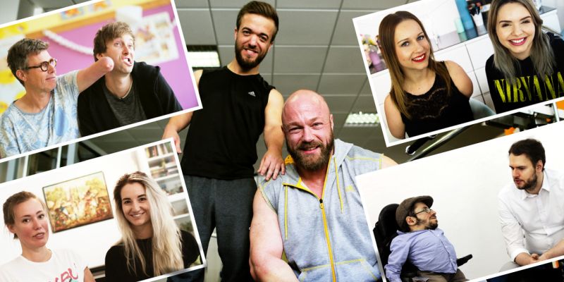 Eine Zusammenstellung von Fotos von YouTubern und Menschen mit Behinderung