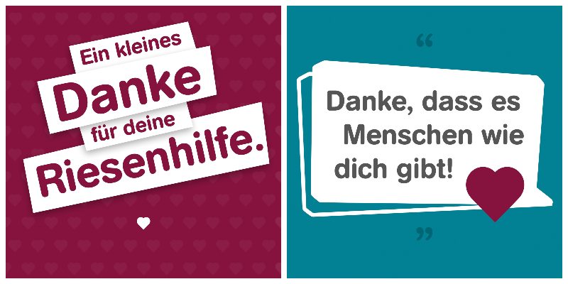 Zwei Dankegrafiken mit Dankeschön an Helfer.