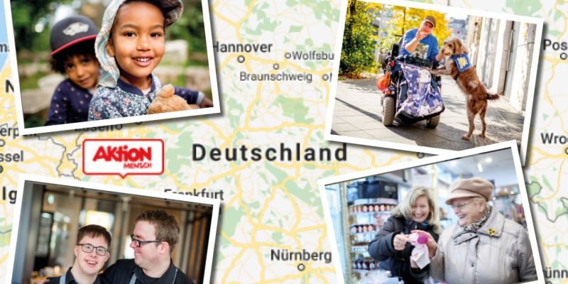 Die Förderlandkarte mit einigen Bildern aus Projekten.