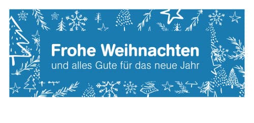 Blaue Karte mit Weihnachts- und Neujahrsgrüßen