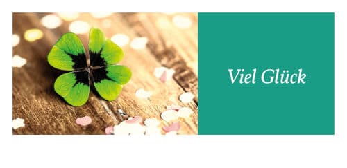 Kleeblatt mit Schriftzug: Viel Glück