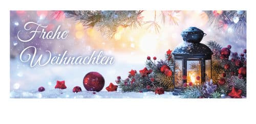 Frohe Weihnachten mit Tannenzweig und Laterne