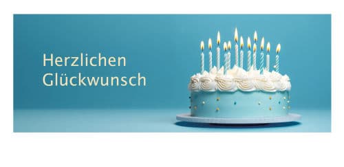 Herzlichen Glückwunsch und Torte mit Kerzen