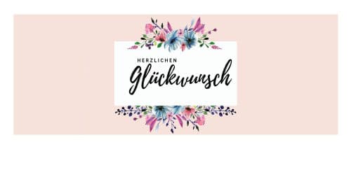 Herzlichen Glückwunsch auf weißer Karte mit Blumen