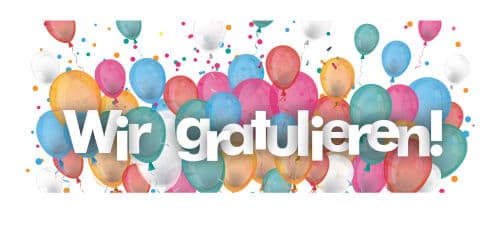 Wir gratulieren auf bunten Luftballons
