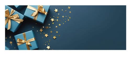 Blaue Geschenkpakete mit goldener Schleife