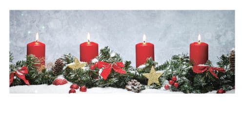Adventsgesteck mit 4 roten Kerzen