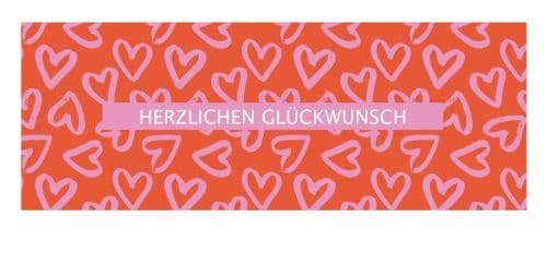 HERZLICHEN GLÜCKWUNSCH mit Herzen im Hintergrund