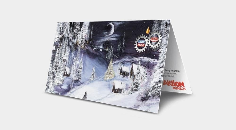 Es wird eine Karte mit einer winterlichen Landschaft von Liqui Moly gezeigt.